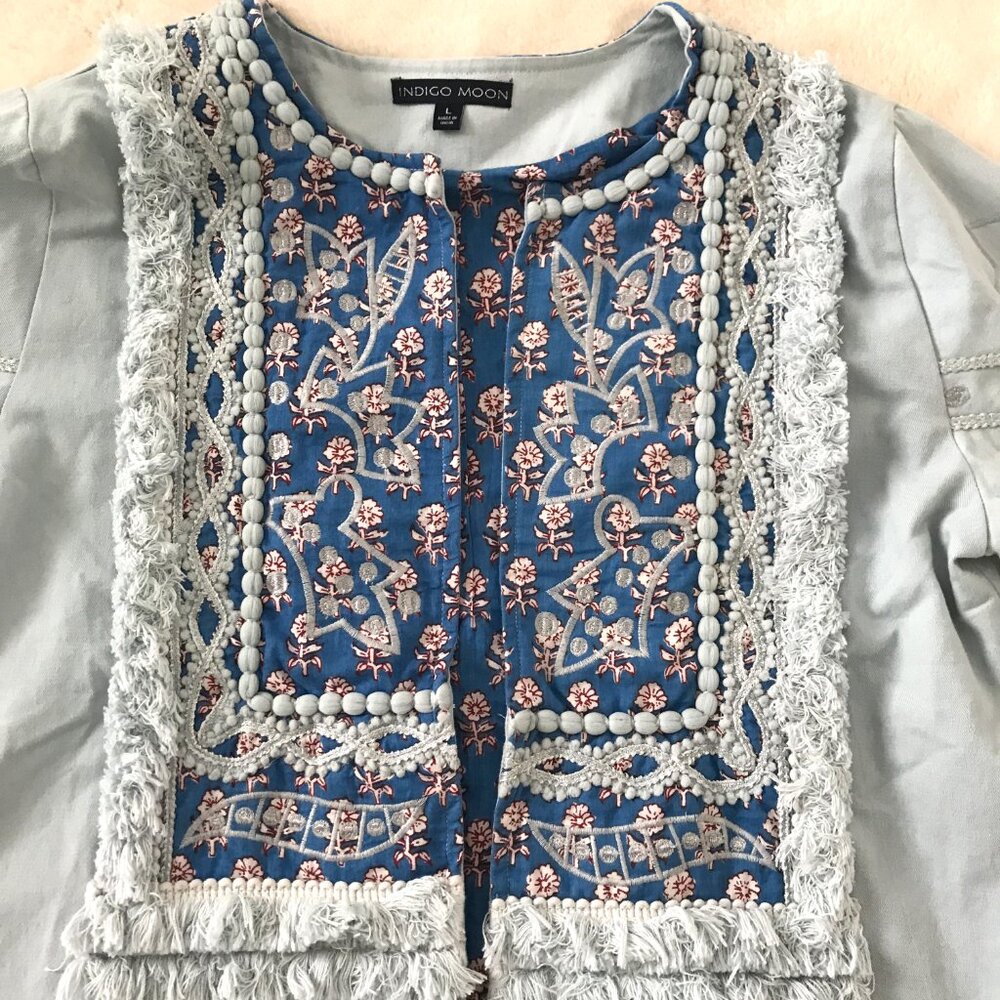Indigo Moon Light Blue Embroidered Jean Jacket - Picture 6 of 13